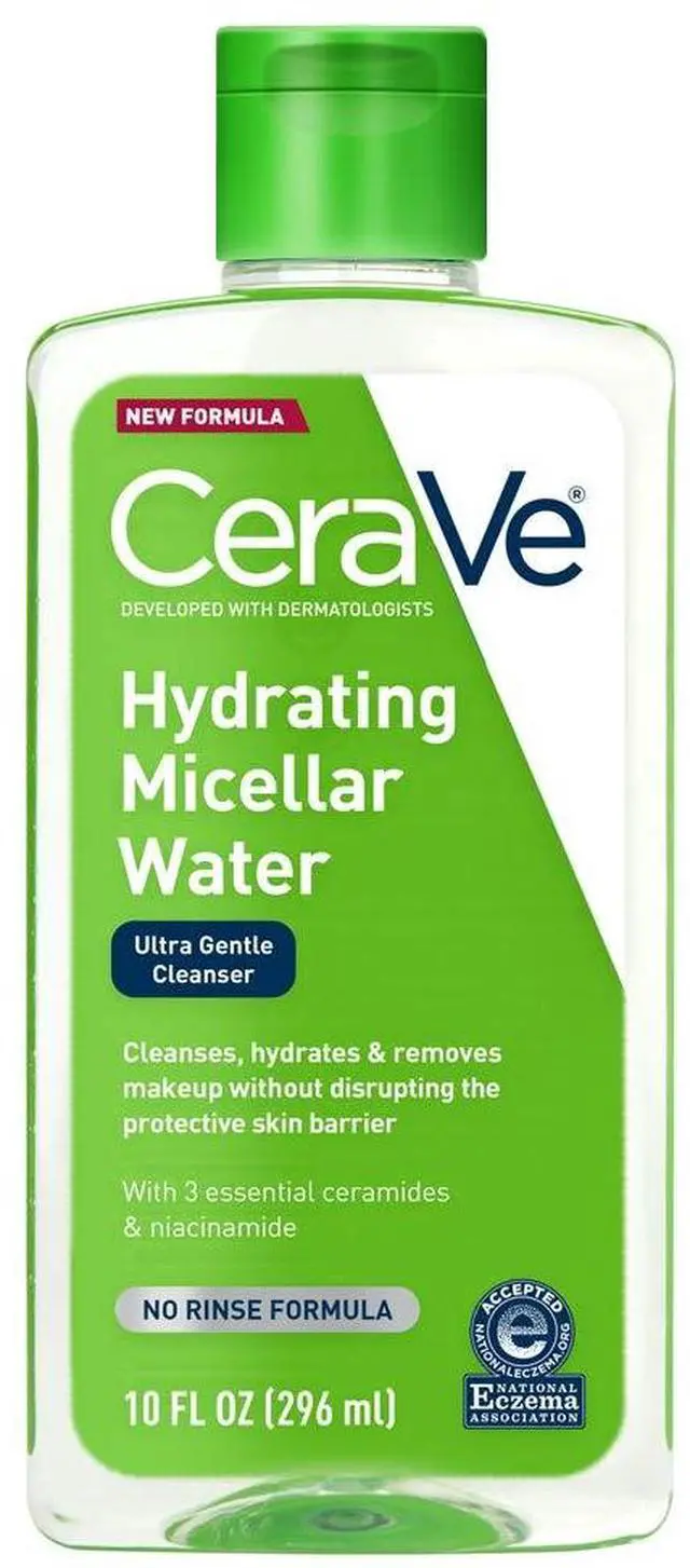 Main image of CeraVe Micellar Water, Hydrating Facial Cleanser & Eye Makeup Remover with Niacinamide, Ceramides & Glycerin, Fragrance-Free & Non-Irritating, 10 Fluid Ounces