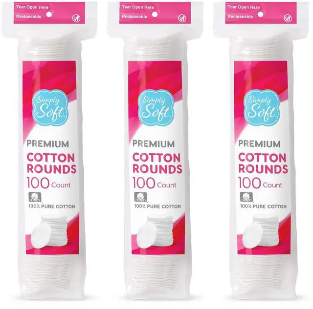 Main image of Medline Simply Soft Cotton Rounds (300 Count), 100% Cotton Absorbent and Textured Cotton Pads, Lint-Free