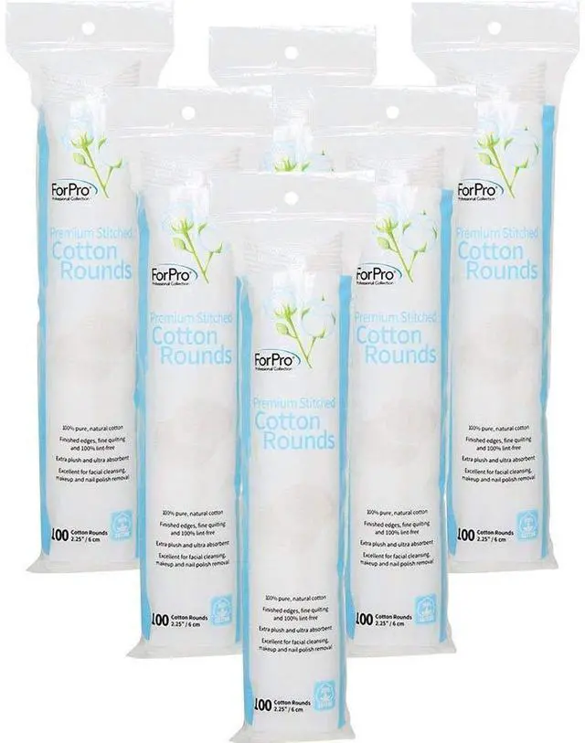 Main image of ForPro Professional Collection ForPro Premium Stitched Cotton Rounds, 100% Pure Cotton Pads for Removing Makeup, Nail Polish, and Cleansing Face, Pack of 6, Counts 600