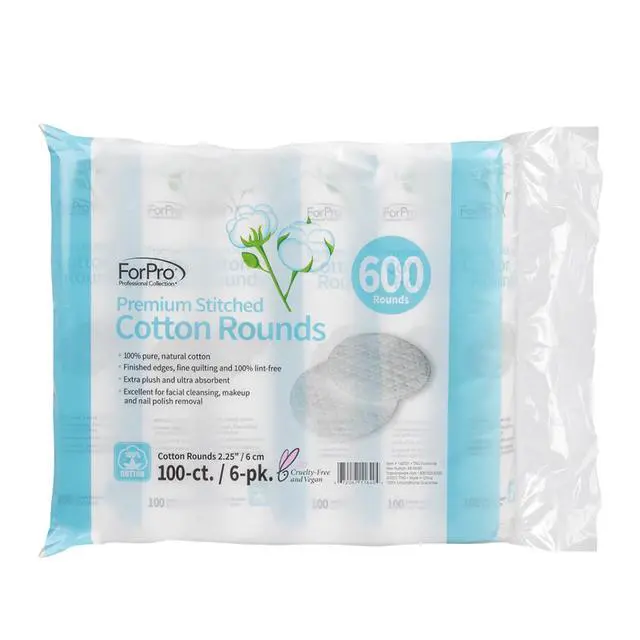 Alt view image 2 of 7 - ForPro Professional Collection ForPro Premium Stitched Cotton Rounds, 100% Pure Cotton Pads for Removing Makeup, Nail Polish, and Cleansing Face, Pack of 6, Counts 600
