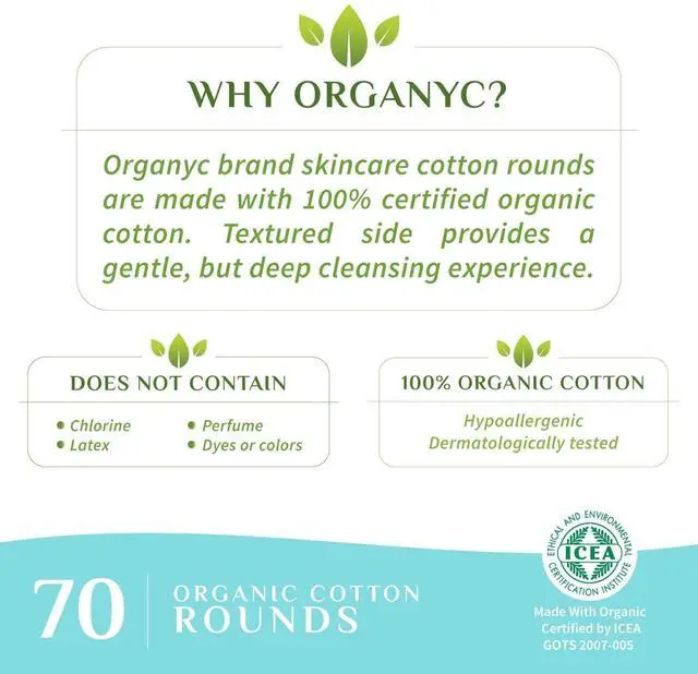 Alt view image 2 of 6 - Organyc 100% Organic Cotton Rounds - Biodegradable Cotton, Chemical Free, For Sensitive Skin (70 Count) - Daily Cosmetics. Beauty and Personal Care