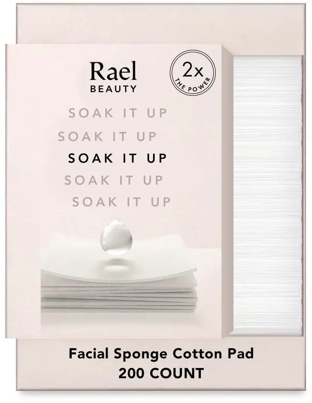 Main image of Rael Cotton Pads for Face - Facial Sponge, Square Pad Use with Toner, Makeup Remover, Lint-Free, Soft and Thin, Korean Skin Care (200 Count)