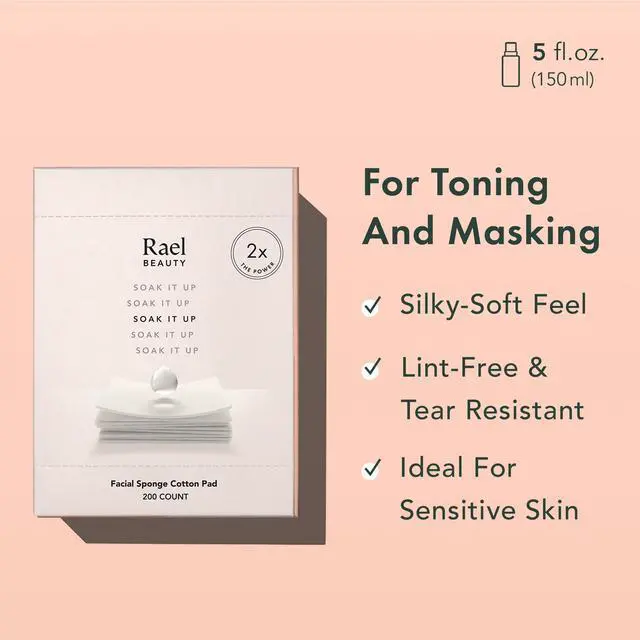 Alt view image 2 of 7 - Rael Cotton Pads for Face - Facial Sponge, Square Pad Use with Toner, Makeup Remover, Lint-Free, Soft and Thin, Korean Skin Care (200 Count)
