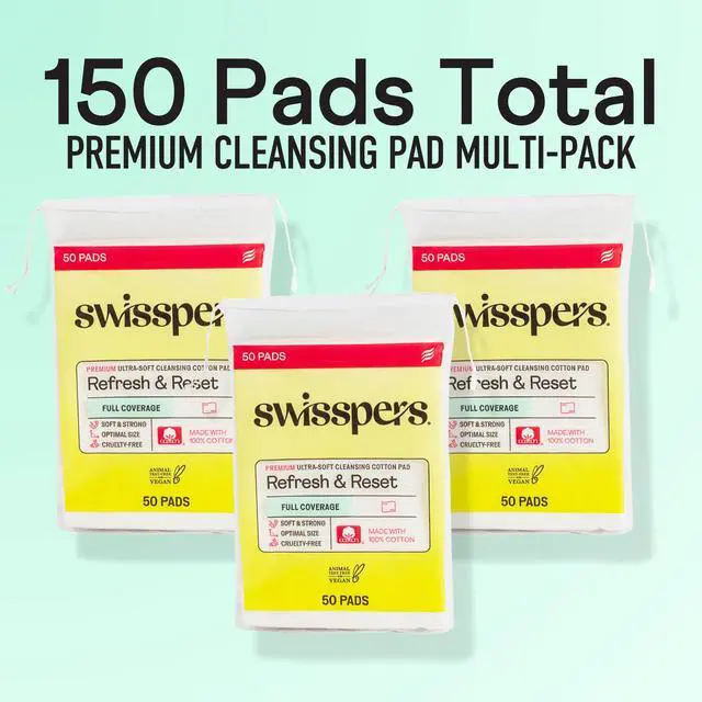 Alt view image 3 of 7 - Swisspers Premium Facial Cleansing Pad, 100% Cotton, Ultra Soft, Extra Large, 50 White Pads per Reclosable Bag, 3 Bags (150 Pads Total)