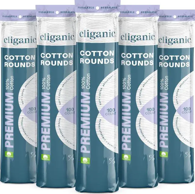 Main image of Cliganic Premium Cotton Rounds for Face (500 Count) | Makeup Remover Pads, Hypoallergenic, Lint-Free | 100% Pure Cotton (Packaging May Vary)