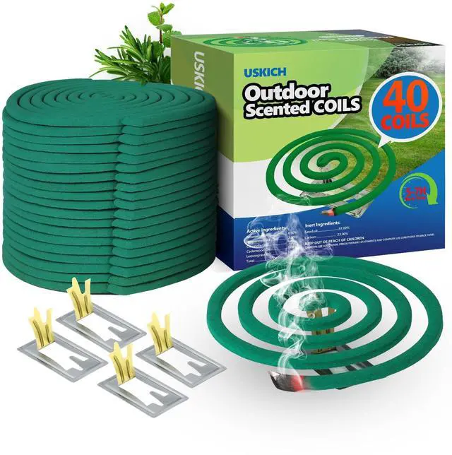 Main image of Natural Essential Oil Scented Coils for Outdoor Use, Fresh Aroma, Burns 5-7 Hours, 40 Coils & 4 Stands for Patio Backyard