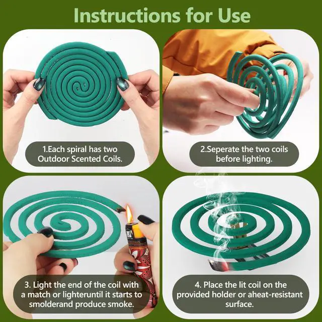 Alt view image 5 of 7 - Natural Essential Oil Scented Coils for Outdoor Use, Fresh Aroma, Burns 5-7 Hours, 40 Coils & 4 Stands for Patio Backyard