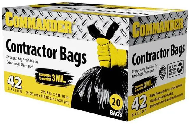Main image of Commander 42 Gallon 2.5 MIL Black Heavy Duty Garbage Trash Bags - 32" x 46" - Pack of 20 - For Contractor, Industrial, Institutional, & Commercial