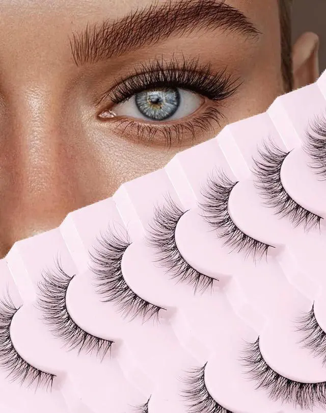 Main image of Onlyall Natural Lashes Wispy Lashes Natural Look False Eyelashes Soft Fluffy Fake Eyelashes 7 Pairs D1 Natural (6-13MM)