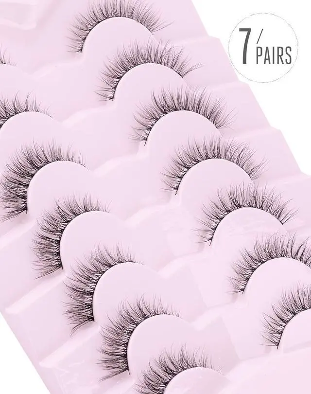 Alt view image 3 of 7 - Onlyall Natural Lashes Wispy Lashes Natural Look False Eyelashes Soft Fluffy Fake Eyelashes 7 Pairs D1 Natural (6-13MM)