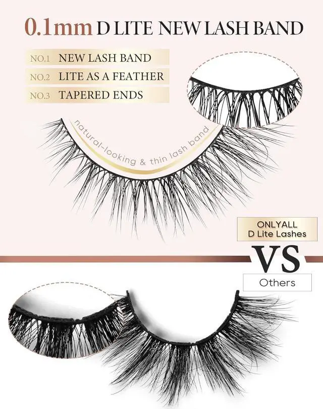 Alt view image 6 of 7 - Onlyall Natural Lashes Wispy Lashes Natural Look False Eyelashes Soft Fluffy Fake Eyelashes 7 Pairs D1 Natural (6-13MM)