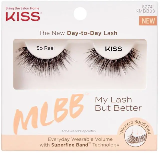 Main image of Kiss MLBB False Eyelashes, My Lash But Better, So Real, 1 Pair, 12mm, Lightweight, Stylish, Everyday Wear Strip Lashes, Superfine Band Technology, Reusable Eyelashes Natural Look