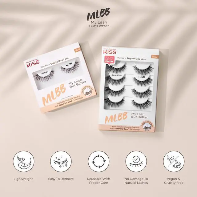 Alt view image 7 of 7 - Kiss MLBB False Eyelashes, My Lash But Better, So Real, 1 Pair, 12mm, Lightweight, Stylish, Everyday Wear Strip Lashes, Superfine Band Technology, Reusable Eyelashes Natural Look