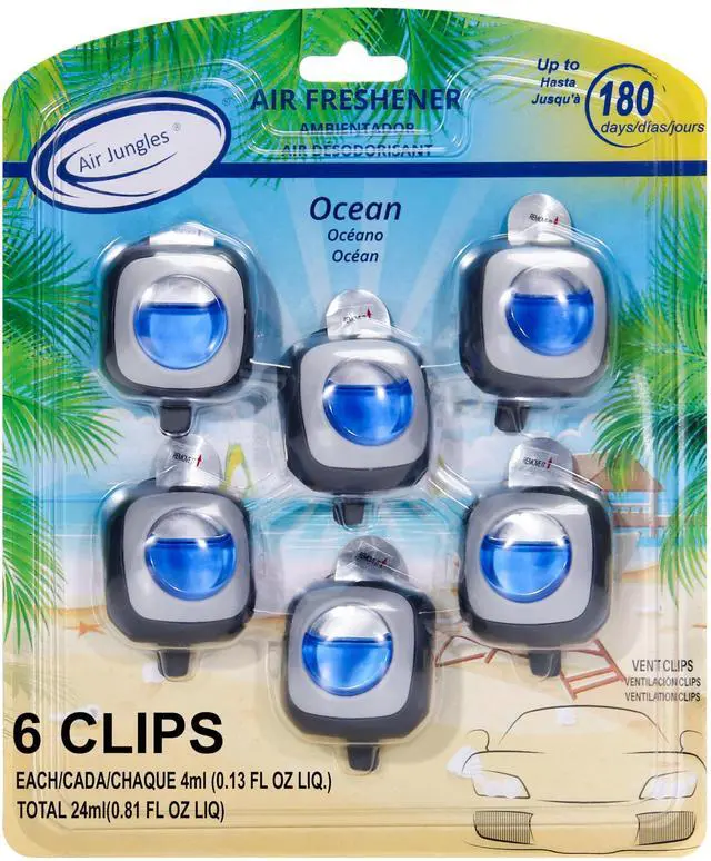 Main image of Ocean Scent Car Scent Car Air Freshener Vent Clip, 6 Count Long Lasting Up to 180 days, Natural Essential Oil Car Fragrance for Women and Men, Odor Eliminator - 4ml Each