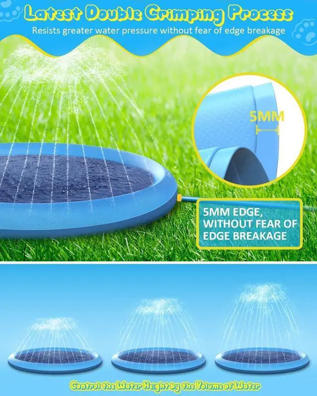 Alt view image 7 of 7 - Raxurt Non-Slip Splash Pad for Kids and Dog, 67'' Splash Pad Thicken 0.58mm for Kids Ages 4-8 Toddler Baby Splash Sprinkler Pad Dog Pool Summer Outdoor Water Toys for Boys Girls