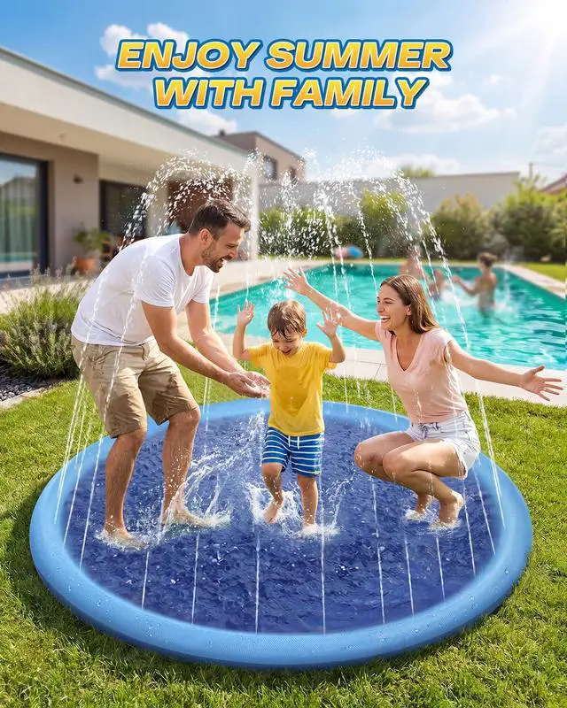 Alt view image 5 of 7 - Raxurt Non-Slip Splash Pad for Kids and Dog, 67'' Splash Pad Thicken 0.58mm for Kids Ages 4-8 Toddler Baby Splash Sprinkler Pad Dog Pool Summer Outdoor Water Toys for Boys Girls