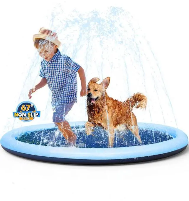 Main image of VISTOP 67" Non-Slip Splash Pad for Kids and Dogs, Thickened Sprinkler Pool for Toddlers, Outdoor Backyard Water Toys, Fun Fountain Play Mat for Babies, Children & Pets Blue
