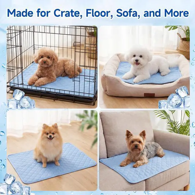 Alt view image 7 of 7 - PatiencET Dog Cooling Mat, 22 x 28 in No-Gel Cooling Pad for Small Dogs, Puppies and Cats, Cool Touch Nylon Pet Mat, Washable Summer Dog Mat for Crate, Floor, Sofa, Car, Blue