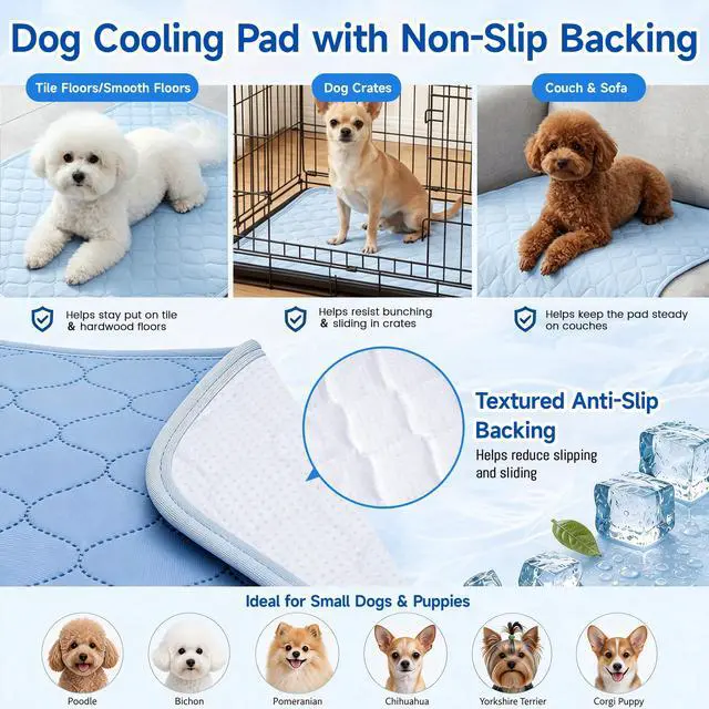 Alt view image 4 of 7 - PatiencET Dog Cooling Mat, 22 x 28 in No-Gel Cooling Pad for Small Dogs, Puppies and Cats, Cool Touch Nylon Pet Mat, Washable Summer Dog Mat for Crate, Floor, Sofa, Car, Blue