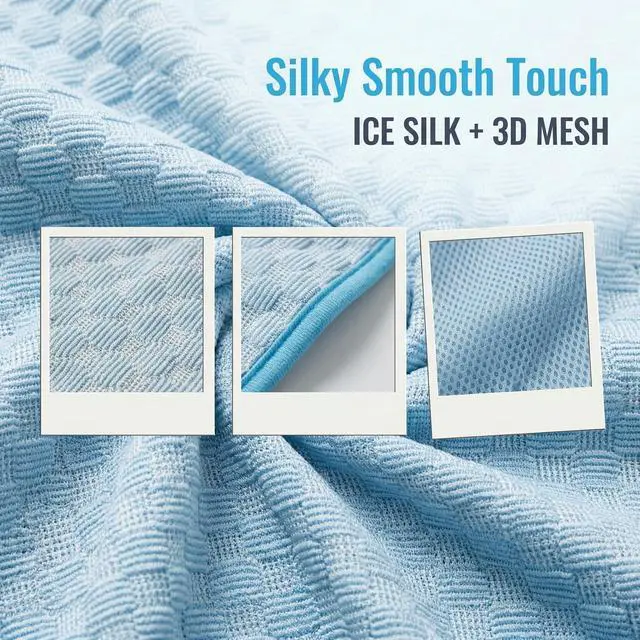 Alt view image 2 of 7 - Fhodigogo Cooling Mat for Dogs, Dog Cooling Pad, 24"x20" Dog Cooling Mat for Small & Medium Pets - Gel Free Ice Silk Self-Cooling Pad, Non-Slip Summer Pet Cooling Mat, Washable Dog Cooling Mat, Blue