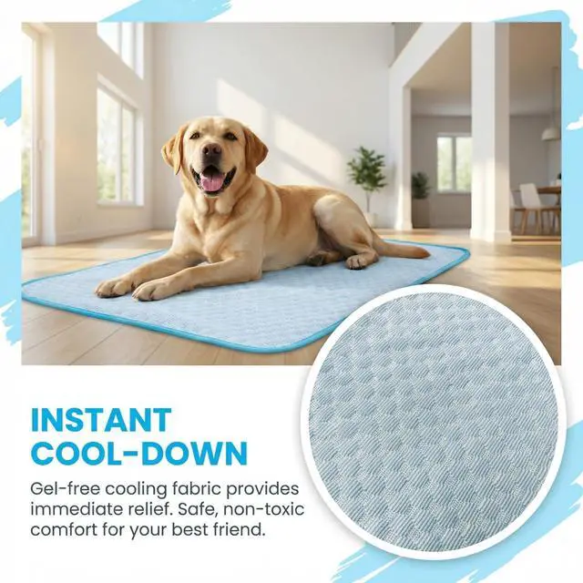 Alt view image 6 of 7 - Fhodigogo Cooling Mat for Dogs, Dog Cooling Pad, 24"x20" Dog Cooling Mat for Small & Medium Pets - Gel Free Ice Silk Self-Cooling Pad, Non-Slip Summer Pet Cooling Mat, Washable Dog Cooling Mat, Blue