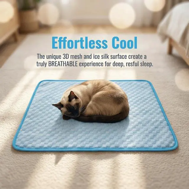 Alt view image 7 of 7 - Fhodigogo Cooling Mat for Dogs, Dog Cooling Pad, 24"x20" Dog Cooling Mat for Small & Medium Pets - Gel Free Ice Silk Self-Cooling Pad, Non-Slip Summer Pet Cooling Mat, Washable Dog Cooling Mat, Blue