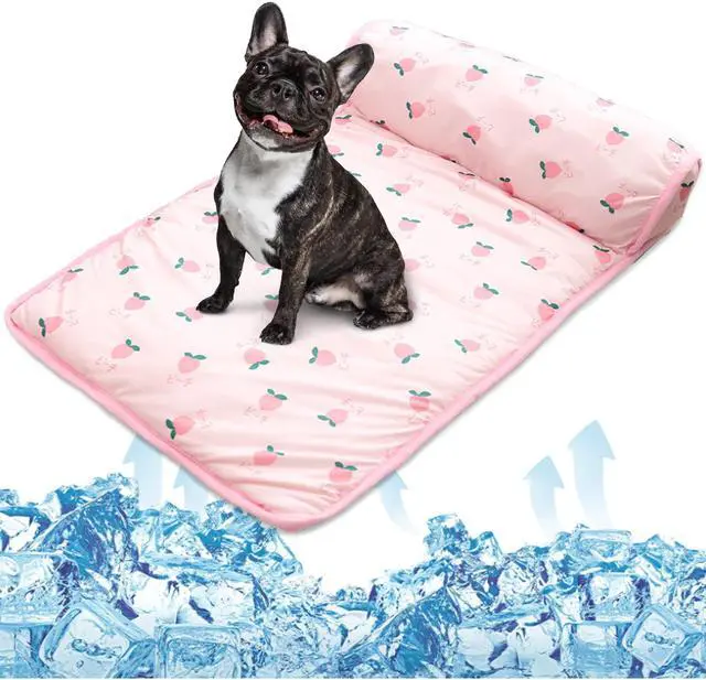 Main image of PUMYPOREITY Cooling Dog Bed, Pet Cooling Mat with Pillow, Ice Silk Cooling Dog Blanket, Self Cooling Pad for Cat,Dog, Washable Summer Pet Mat for Kennel, Crates, Sofa, Floor, Pink, S