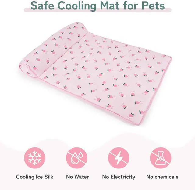 Alt view image 2 of 7 - PUMYPOREITY Cooling Dog Bed, Pet Cooling Mat with Pillow, Ice Silk Cooling Dog Blanket, Self Cooling Pad for Cat,Dog, Washable Summer Pet Mat for Kennel, Crates, Sofa, Floor, Pink, S