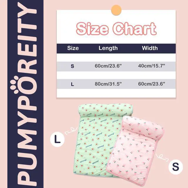 Alt view image 4 of 7 - PUMYPOREITY Cooling Dog Bed, Pet Cooling Mat with Pillow, Ice Silk Cooling Dog Blanket, Self Cooling Pad for Cat,Dog, Washable Summer Pet Mat for Kennel, Crates, Sofa, Floor, Pink, S