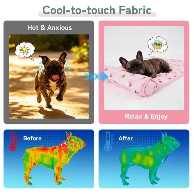 Alt view image 3 of 7 - PUMYPOREITY Cooling Dog Bed, Pet Cooling Mat with Pillow, Ice Silk Cooling Dog Blanket, Self Cooling Pad for Cat,Dog, Washable Summer Pet Mat for Kennel, Crates, Sofa, Floor, Pink, S