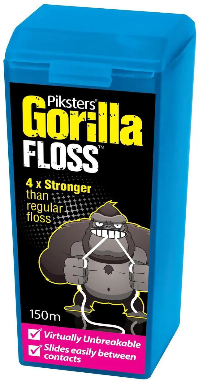 Main image of Piksters Gorilla Floss, 150 Meters (164 Yds), Extra Strong Dental Floss, Plaque Remover for Teeth, Shred Resistant, Smooth Gliding, Waxed, Deep Cleaning Teeth Flosser, Oral Care for Adults & Kids