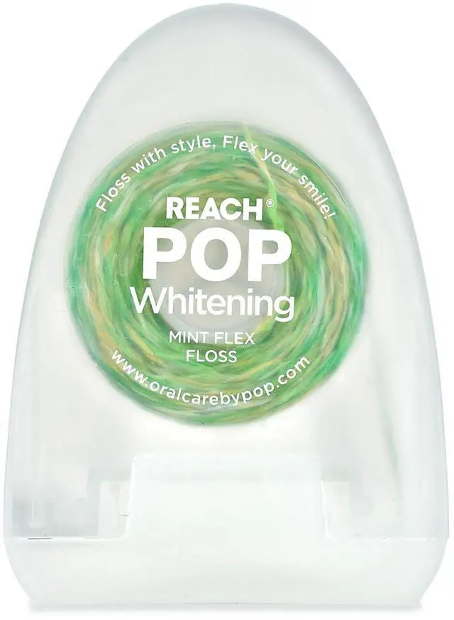 Main image of REACH POP Whitening Dental Floss, Mint, Baking Soda Infused, Teeth Whitening, Plaque Remover for Teeth, Shred Resistant, Vegan Wax, Cruelty Free, Oral Care, PFAS Free, 1 Pack, 55 yd