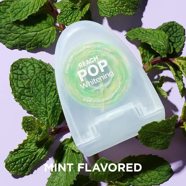 Alt view image 4 of 6 - REACH POP Whitening Dental Floss, Mint, Baking Soda Infused, Teeth Whitening, Plaque Remover for Teeth, Shred Resistant, Vegan Wax, Cruelty Free, Oral Care, PFAS Free, 1 Pack, 55 yd