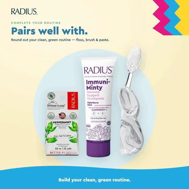 Alt view image 5 of 6 - Radius Dental Floss, Sponge Floss, Vanilla Mint, 55 Yards, Vegan & Non-Toxic Oral Care Designed to Help Fight Plaque, Pack of 2