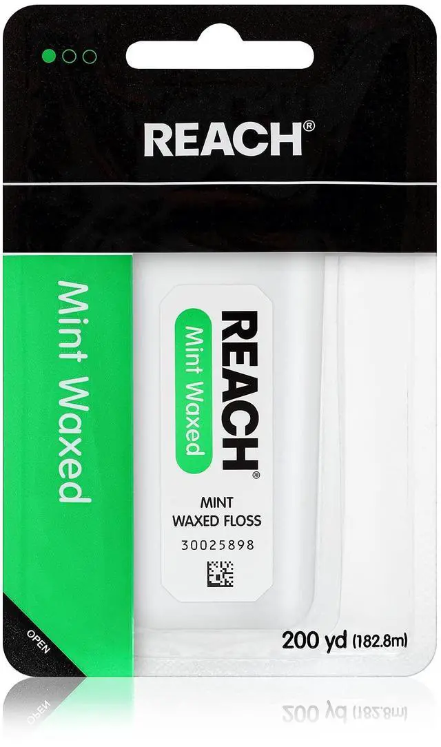 Main image of Reach Waxed Dental Floss | Effective Plaque Removal, Extra Wide Cleaning Surface | Shred Resistance & Tension, Slides Smoothly & Easily , PFAS FREE | Mint Flavored, 200 Yards, 1 Pack
