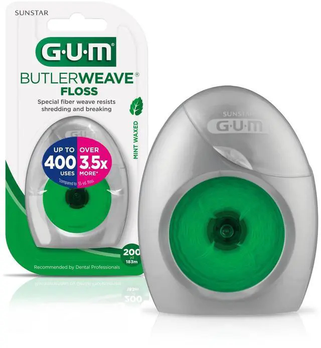 Main image of GUM ButlerWeave Woven Dental Floss, Shred-Resistant Waxed Floss for Teeth Cleaning & Plaque Removal, Mint Flavored, 1 Count