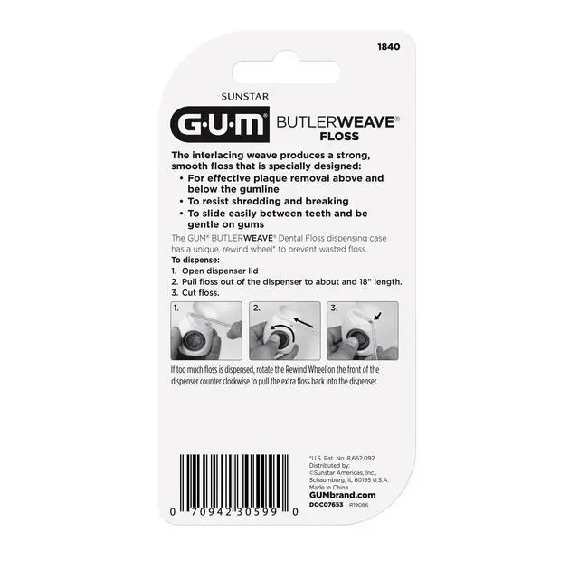 Alt view image 5 of 5 - GUM ButlerWeave Woven Dental Floss, Shred-Resistant Waxed Floss for Teeth Cleaning & Plaque Removal, Mint Flavored, 1 Count