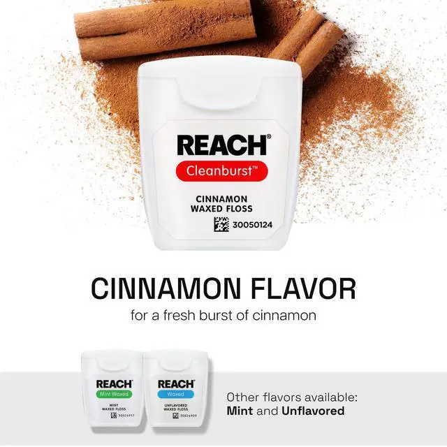 Alt view image 6 of 7 - REACH Waxed Dental Floss, Cinnamon, Plaque Remover for Teeth, Shred Resistant, Floss Slides Smoothly, Easy to Use, Waxed, Deep Cleaning Teeth, Oral Care, PFAS Free, for Adults & Kids, 1 Pack, 55 yd