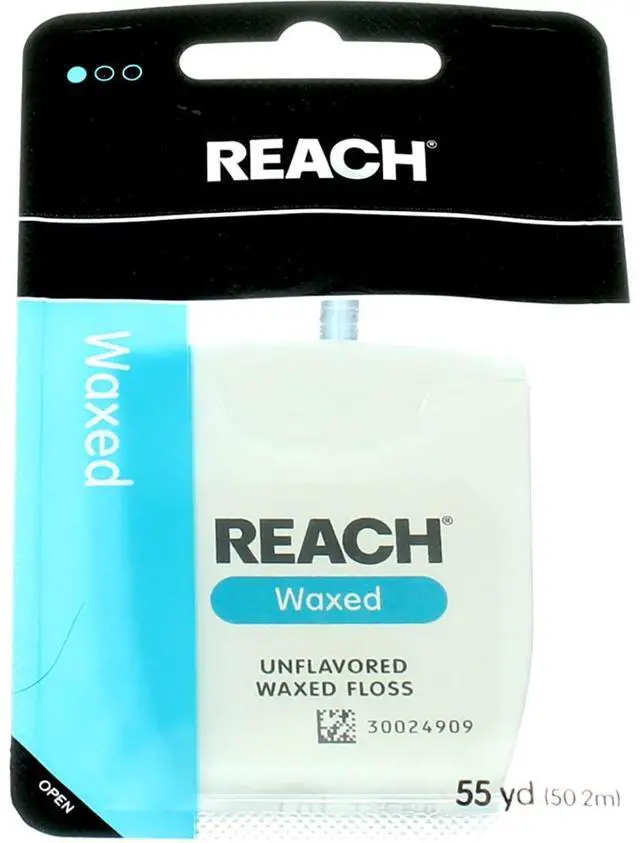 Main image of Reach Unflavored Waxed Dental Floss for Oral Care & Removal of Plaque & Food From Teeth & Gum Line, Accepted by the American Dental Association (ADA), Unflavored, 55 yds (Pack of 3)