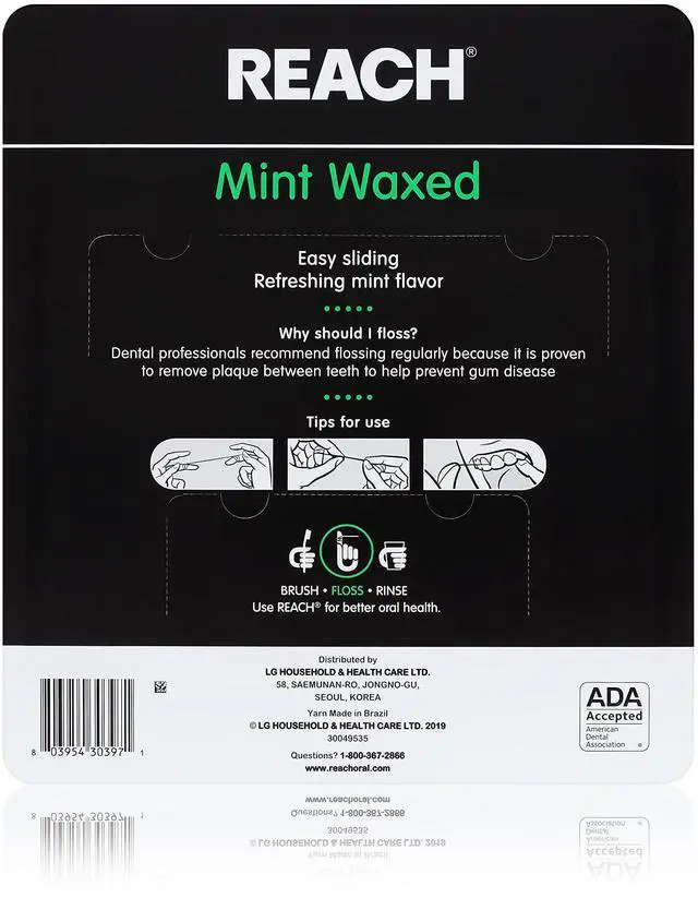 Alt view image 4 of 5 - Reach, Waxed Dental Floss, Mint, Plaque Remover for Teeth, Shred Resistant, Floss Slides Smoothly, Easy to Use, Waxed, Deep Cleaning Teeth, Oral Care, Pfas Free, for Adults and Kids, 55 yd, 1 Count