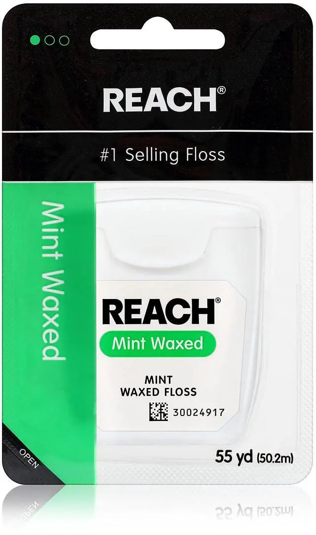 Main image of Reach, Waxed Dental Floss, Mint, Plaque Remover for Teeth, Shred Resistant, Floss Slides Smoothly, Easy to Use, Waxed, Deep Cleaning Teeth, Oral Care, Pfas Free, for Adults and Kids, 55 yd, 1 Count