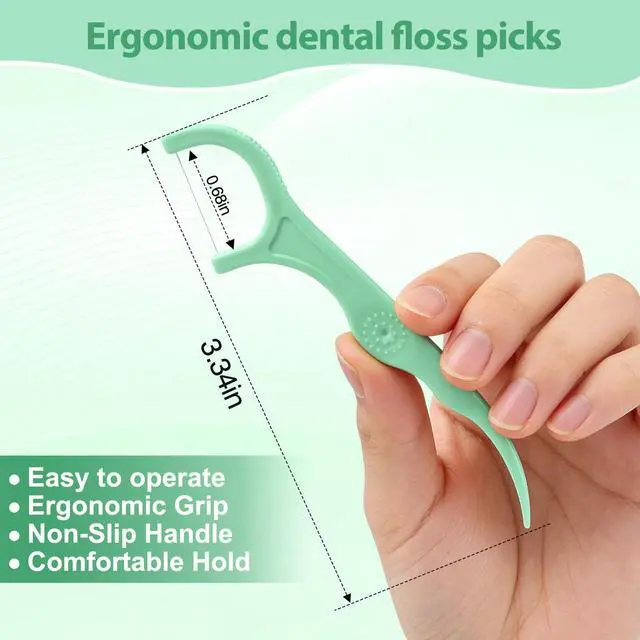 Alt view image 2 of 7 - ACHSML Floss Picks - 200 Count Wear Resistant Dental Floss Picks BPA Free Durable Dental Floss Ergonomic Design 2 in 1 Tooth Picks Flossers for Teeth Cleaning 2 Pack Green