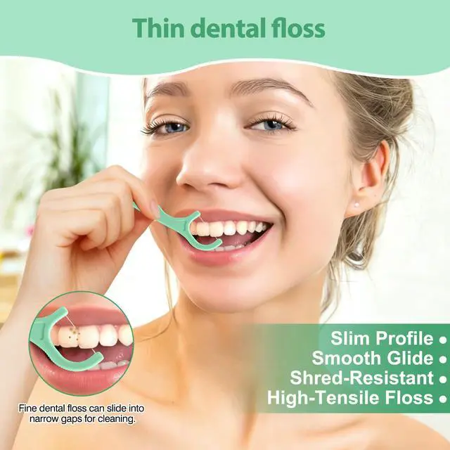 Alt view image 3 of 7 - ACHSML Floss Picks - 200 Count Wear Resistant Dental Floss Picks BPA Free Durable Dental Floss Ergonomic Design 2 in 1 Tooth Picks Flossers for Teeth Cleaning 2 Pack Green