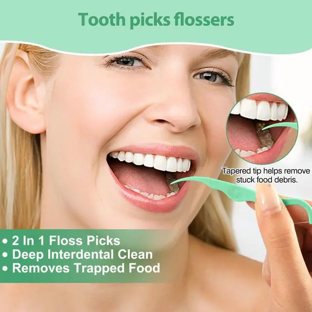 Alt view image 4 of 7 - ACHSML Floss Picks - 200 Count Wear Resistant Dental Floss Picks BPA Free Durable Dental Floss Ergonomic Design 2 in 1 Tooth Picks Flossers for Teeth Cleaning 2 Pack Green