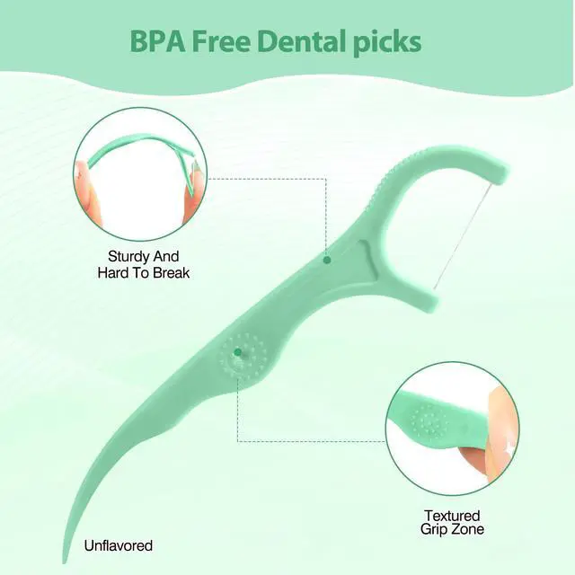 Alt view image 5 of 7 - ACHSML Floss Picks - 200 Count Wear Resistant Dental Floss Picks BPA Free Durable Dental Floss Ergonomic Design 2 in 1 Tooth Picks Flossers for Teeth Cleaning 2 Pack Green