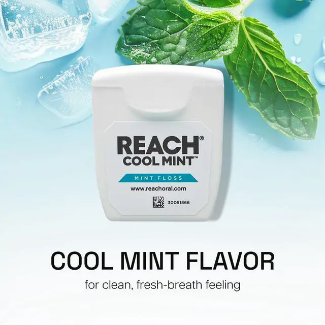Alt view image 6 of 7 - REACH Cool Mint Dental Floss, Fresh Mint, Plaque Remover for Teeth, Shred Resistant, Waxed, Easy on Gums & Teeth, Fresh Breath, Oral Care, PFAS Free, for Adults & Kids, 1 Pack, 55yd