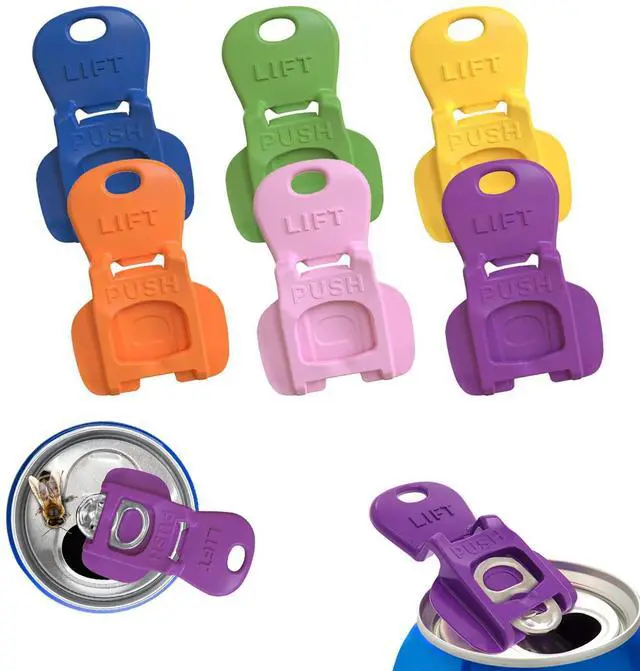 Main image of 6PCS Colorful Can Tab Openers & Leak-Proof Drink Covers One-Hand Soda Can Opener and Reusable Protector Caps for Coke, Beer, Soda, and Aluminum Cans for Parties, BBQ, Camping & Travel(New model)