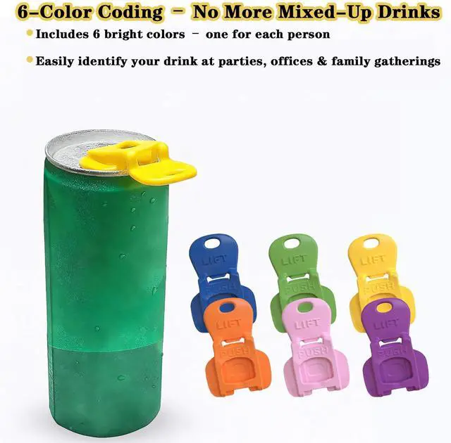 Alt view image 5 of 7 - 6PCS Colorful Can Tab Openers & Leak-Proof Drink Covers One-Hand Soda Can Opener and Reusable Protector Caps for Coke, Beer, Soda, and Aluminum Cans for Parties, BBQ, Camping & Travel(New model)