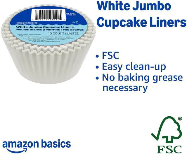 Alt view image 2 of 7 - Amazon Basics White Jumbo Cupcake Liners, 40 Count, Pack of 1