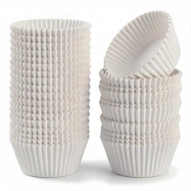 Main image of 200 Paper Cupcake Liners, Muffin Liners or Baking Cups for Desserts, Muffins, Cupcakes and More Treats; Grease Proof, No Smell, Food Grade, Nut Serving Containers (White)